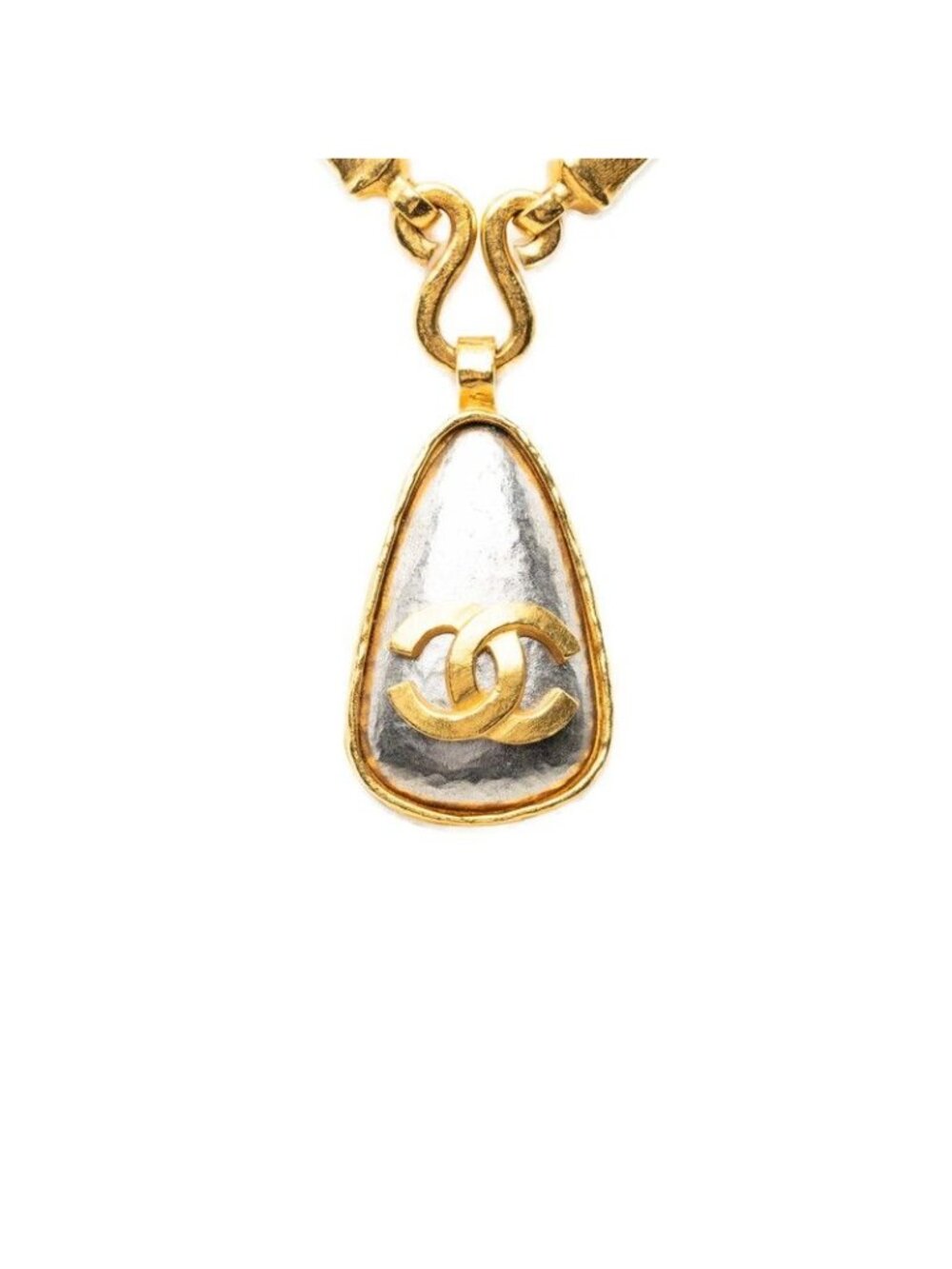 Chanel CC Logo Teardrop Shape Vintage Chain Pendant 97A Gold Plated